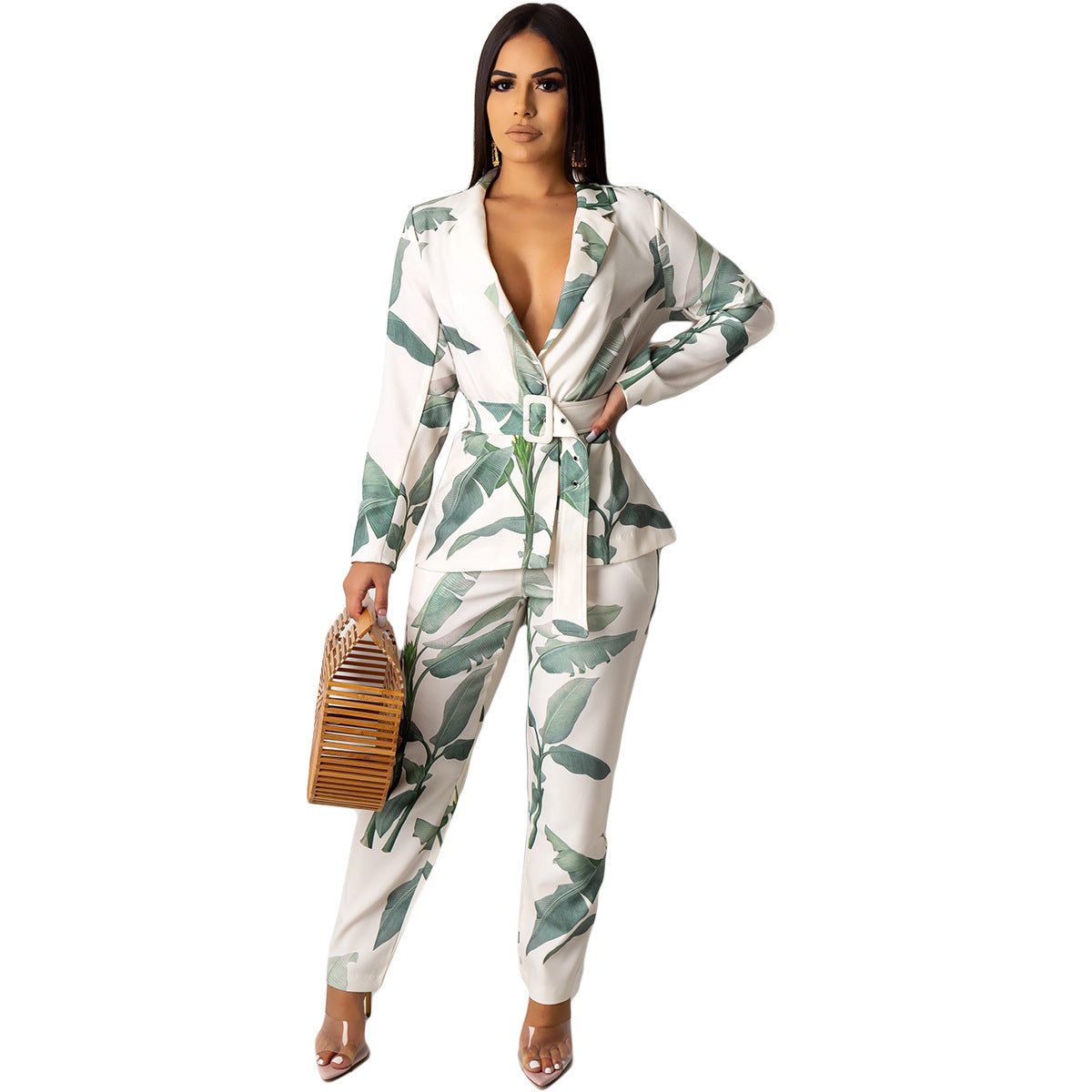 Print jacket+trouser suit Long Sleeve Pant