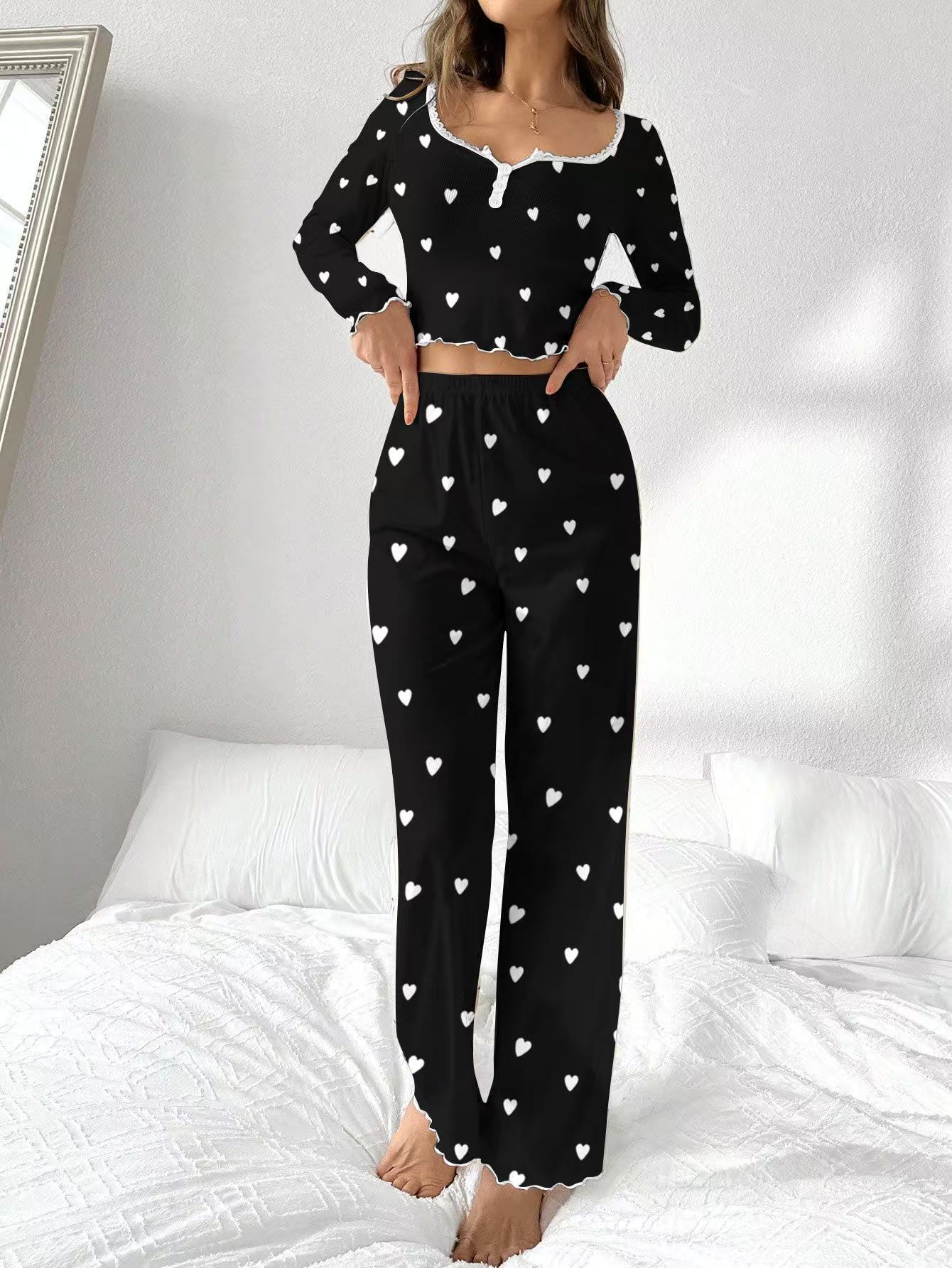 Printed Black White Heart Women's Home Clothes