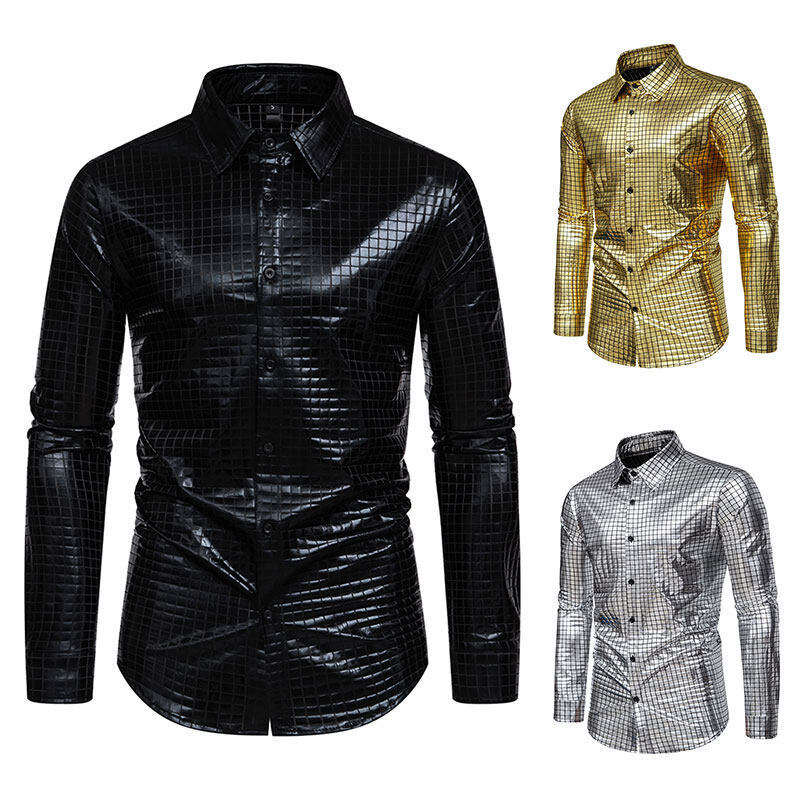 Plaid Bronzing Printed Stage Costume European Size Men's Long-sleeved Shirt