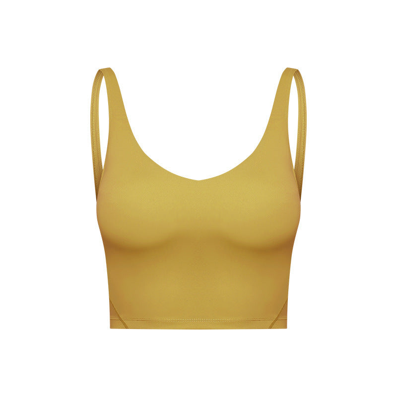 Summer Pure Color Ribbon Chest Pad Nude Feel Back-shaping Running Fitness