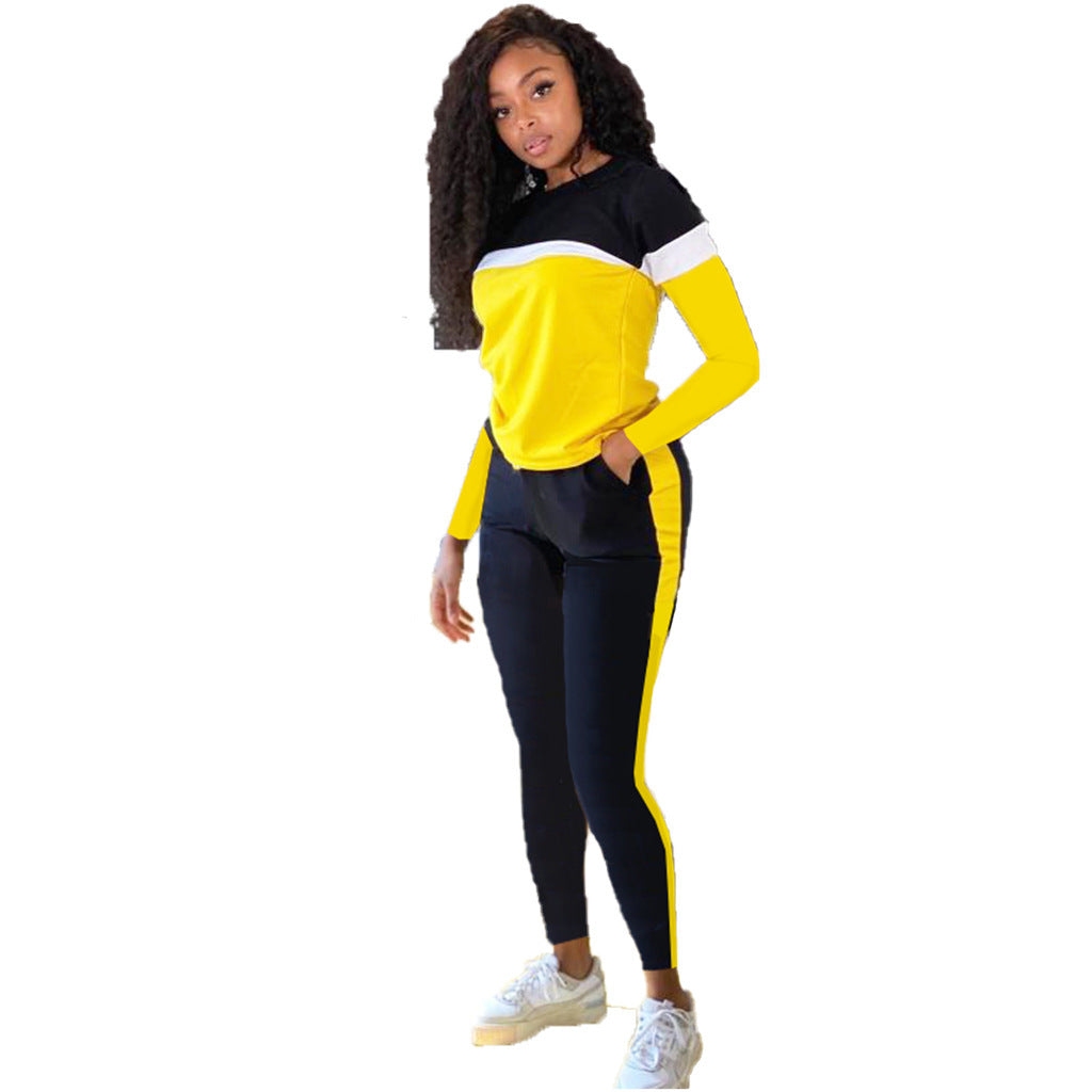 European contrast stitching sports two-piece suit