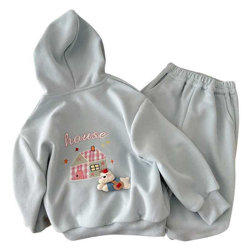 Printed Hooded Sweatpants Sports Pants Two-piece Set