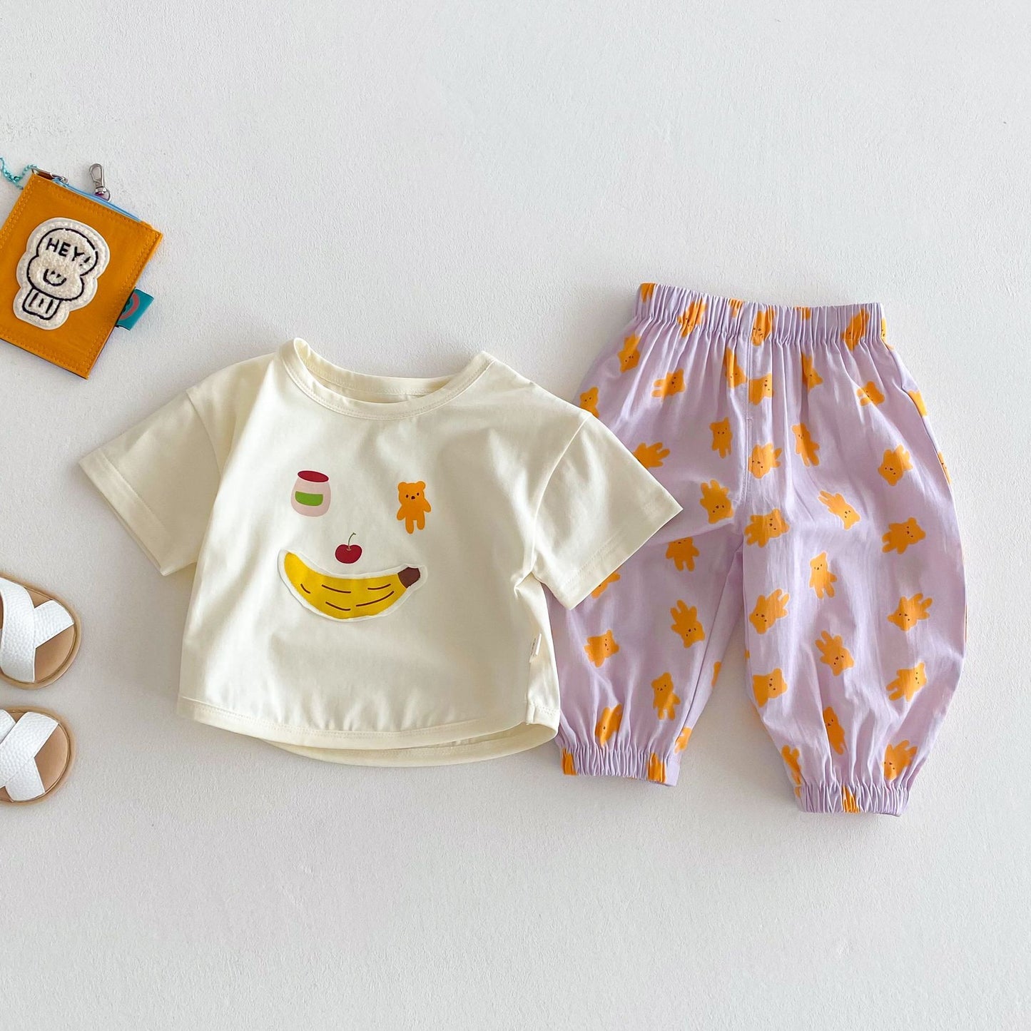 Children's Suit Bear T-shirt Patch Cartoon Casual Pants Two-piece Set