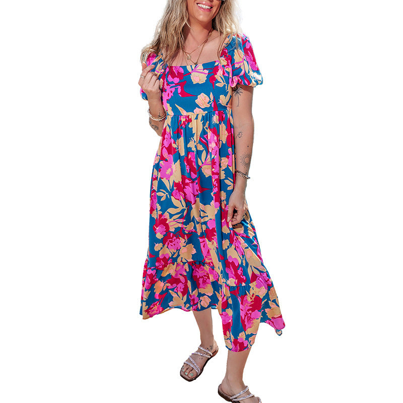 Floral Print Short Sleeve Dress Women