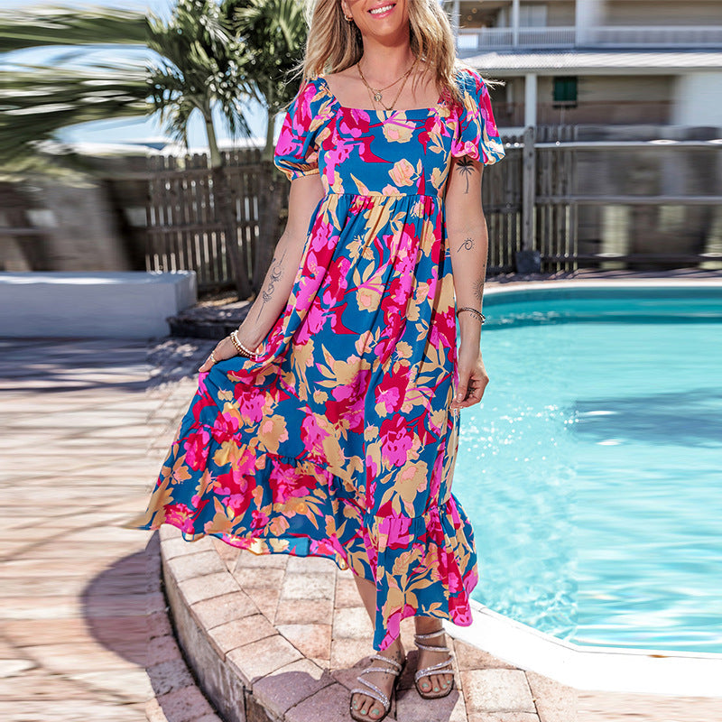 Floral Print Short Sleeve Dress Women