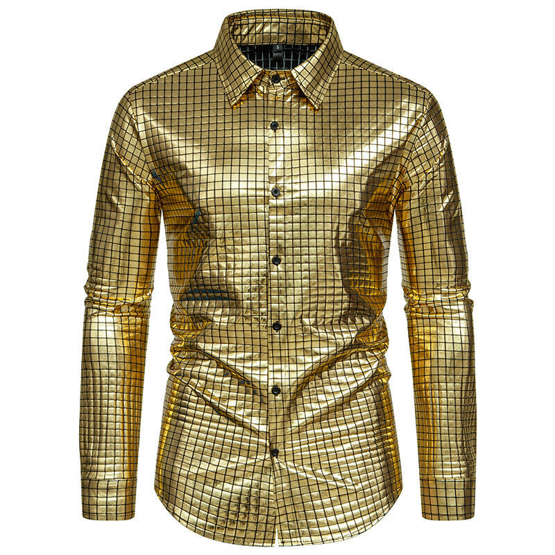 Plaid Bronzing Printed Stage Costume European Size Men's Long-sleeved Shirt