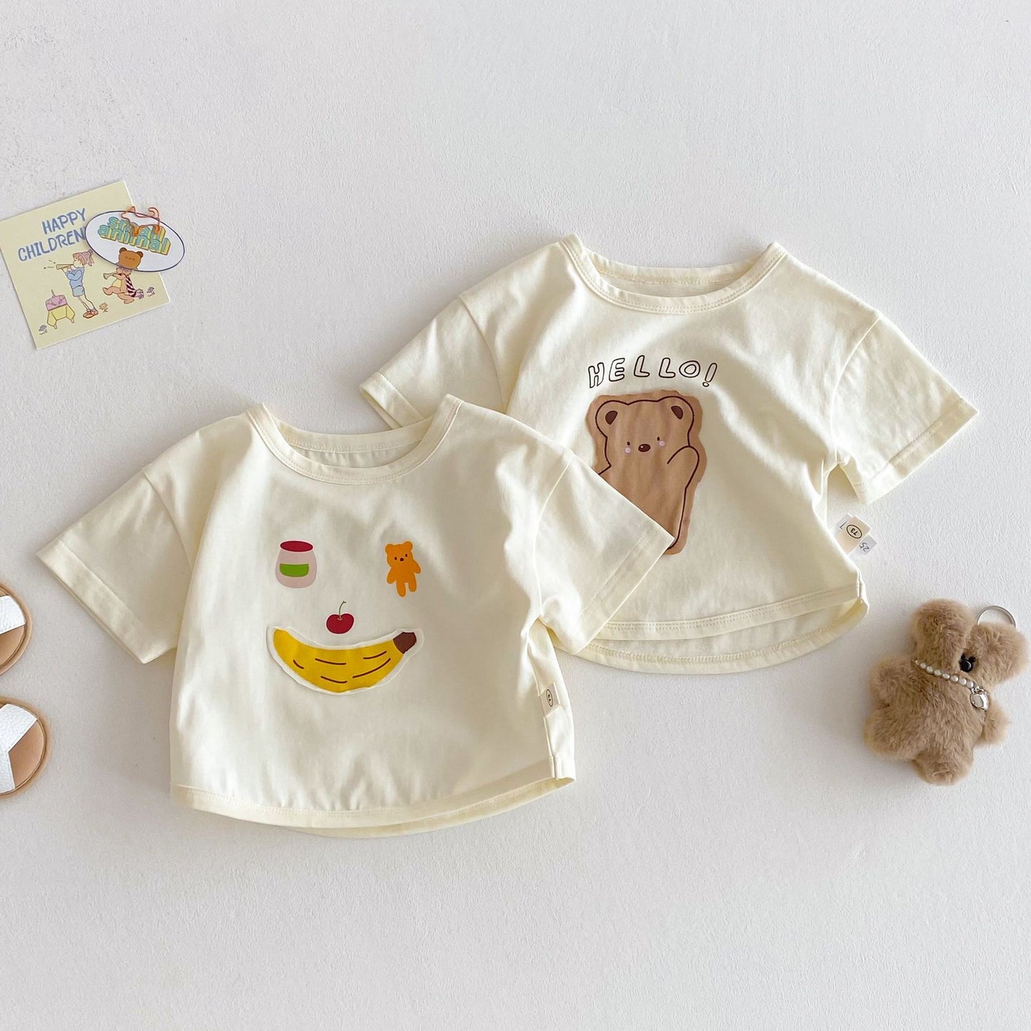 Children's Suit Bear T-shirt Patch Cartoon Casual Pants Two-piece Set