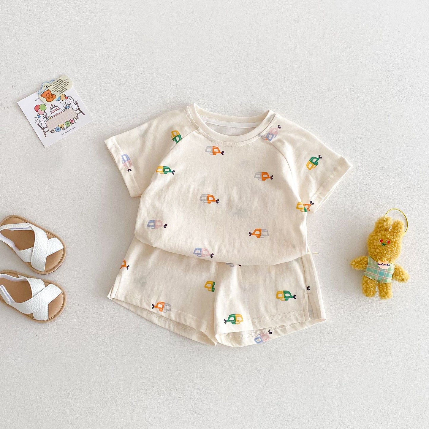 Full Version Car T-shirt Baby Trendy Shorts Two-piece Set