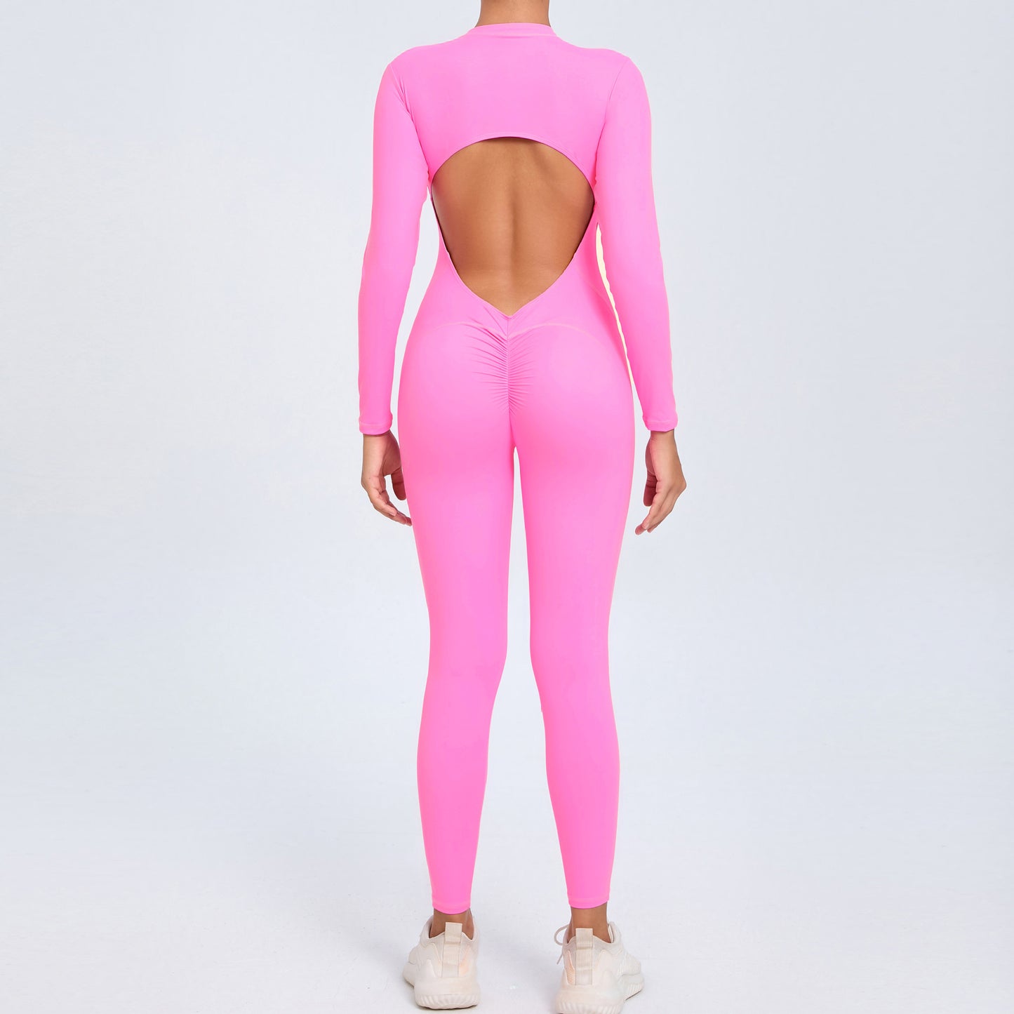 Women's Solid Color Backless Long-sleeve Zipper One-piece
