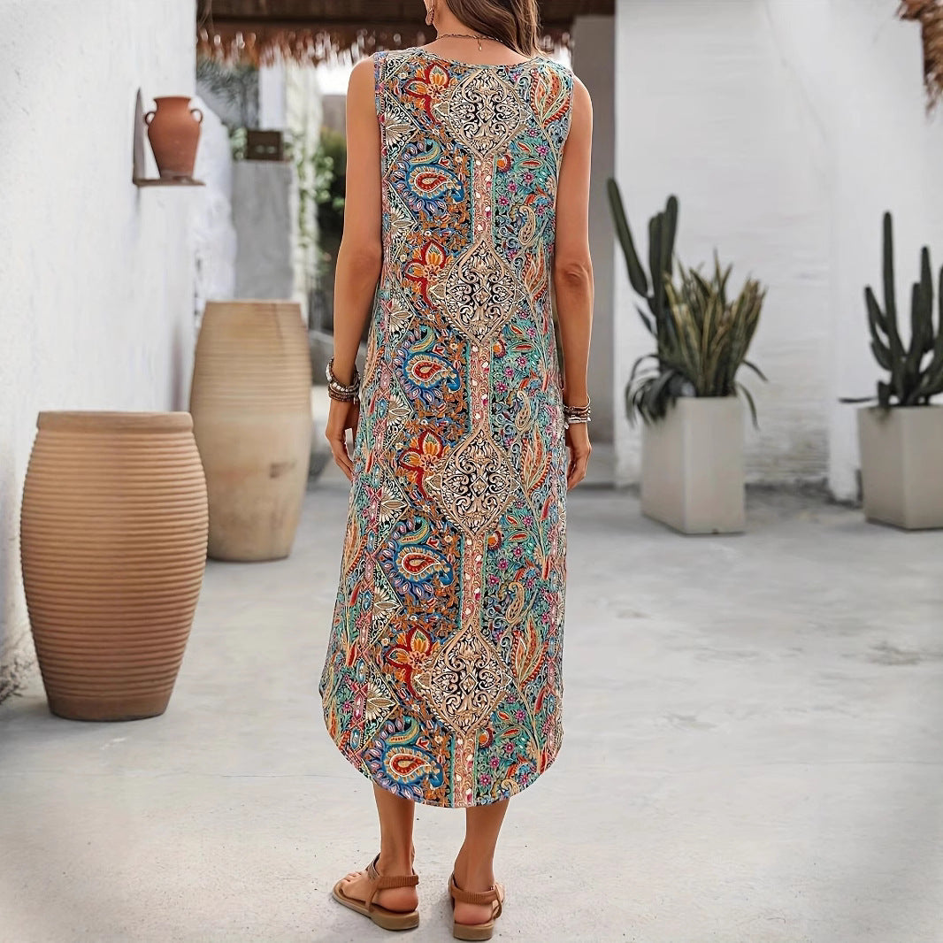 Women's Casual Print Round Neck Sleeveless Dress