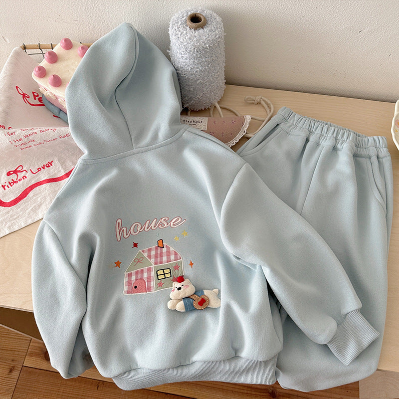 Printed Hooded Sweatpants Sports Pants Two-piece Set