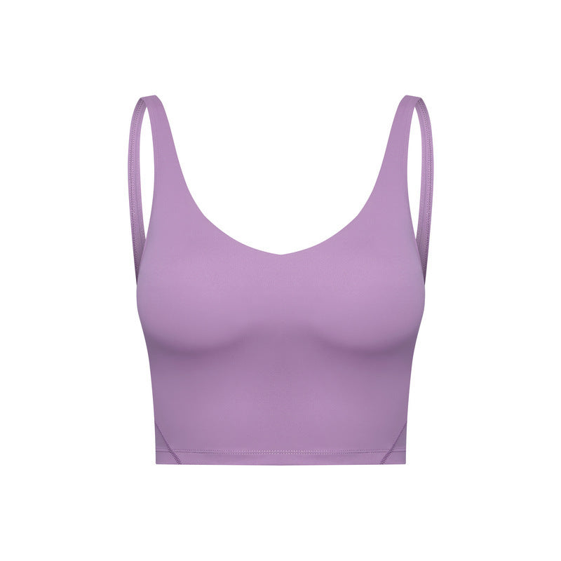 Summer Pure Color Ribbon Chest Pad Nude Feel Back-shaping Running Fitness