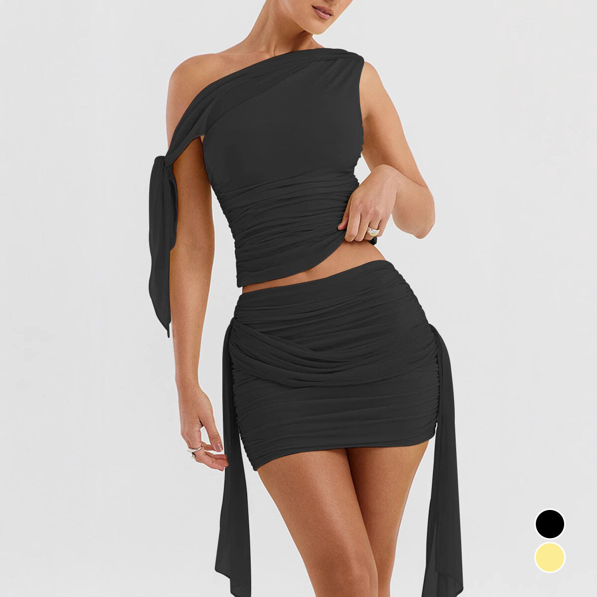 Sexy Pleated Slim Fit Skirt Mesh Stitching Two-piece Suit Pack