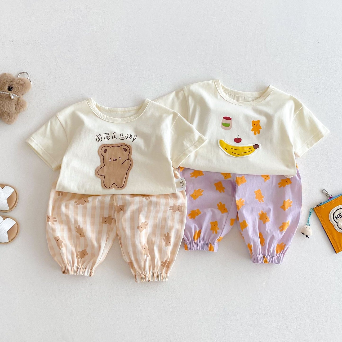 Children's Suit Bear T-shirt Patch Cartoon Casual Pants Two-piece Set