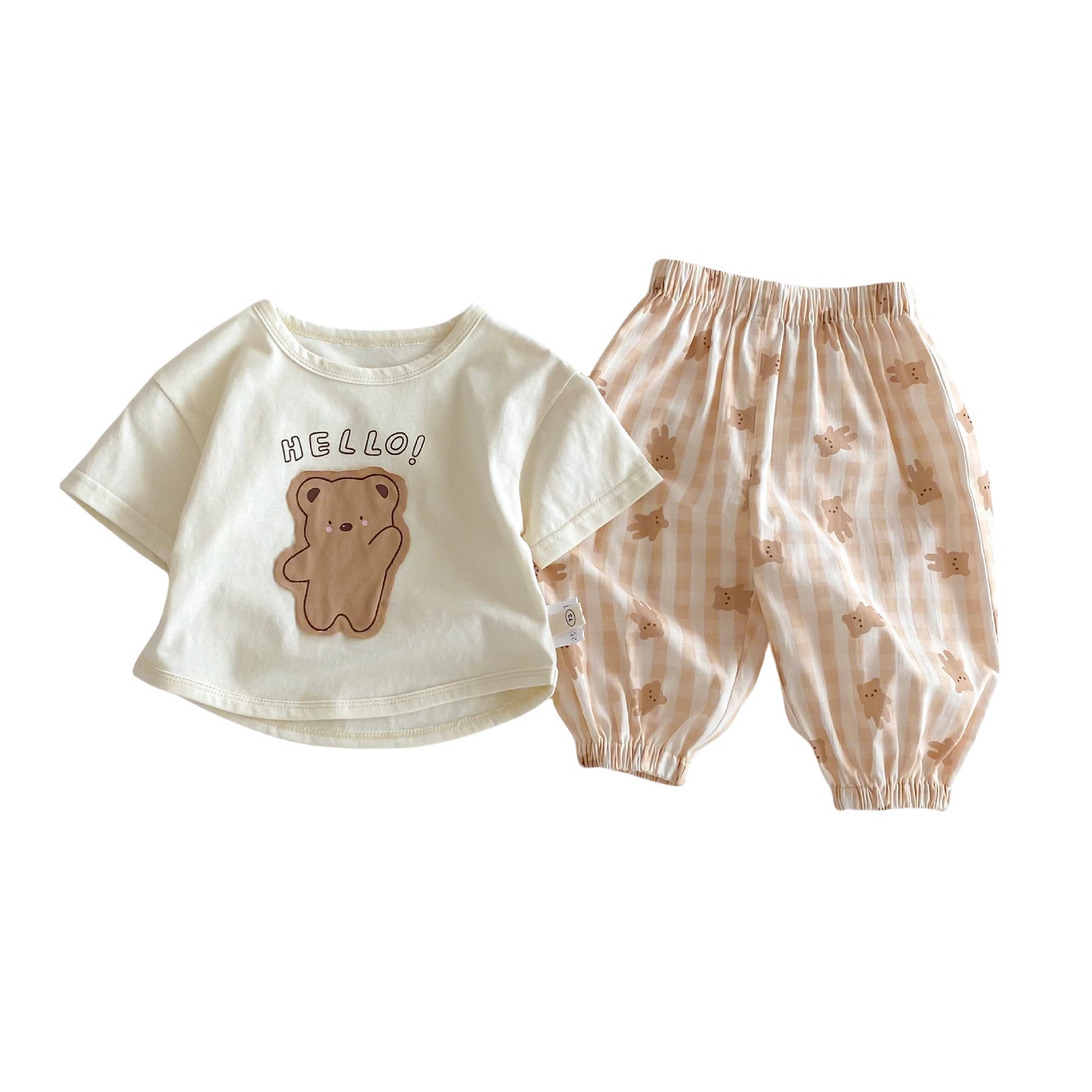 Children's Suit Bear T-shirt Patch Cartoon Casual Pants Two-piece Set
