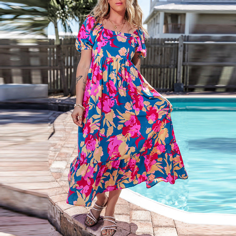 Floral Print Short Sleeve Dress Women