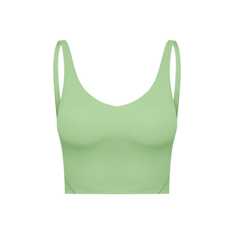 Summer Pure Color Ribbon Chest Pad Nude Feel Back-shaping Running Fitness