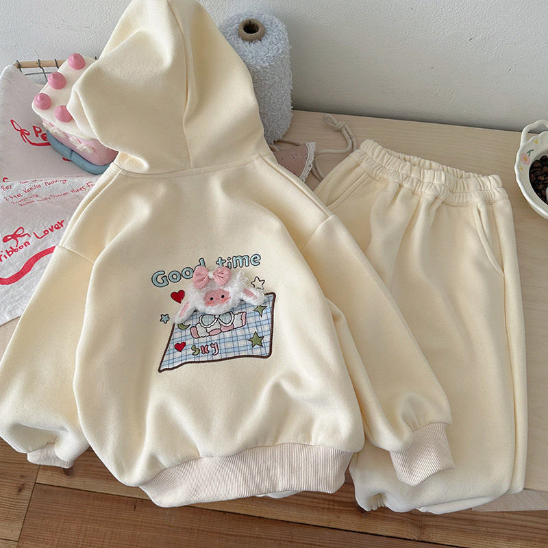 Printed Hooded Sweatpants Sports Pants Two-piece Set