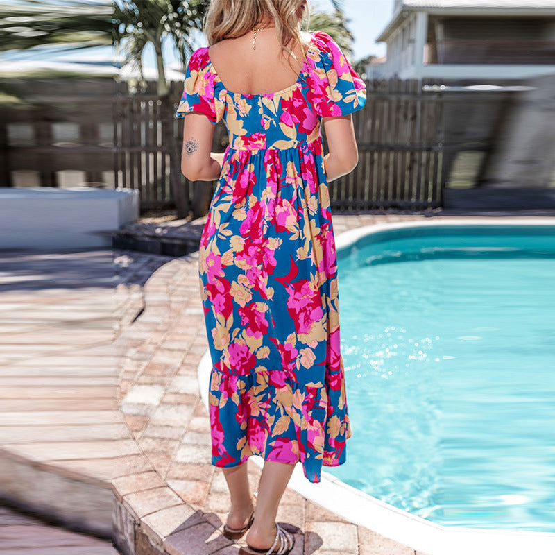 Floral Print Short Sleeve Dress Women