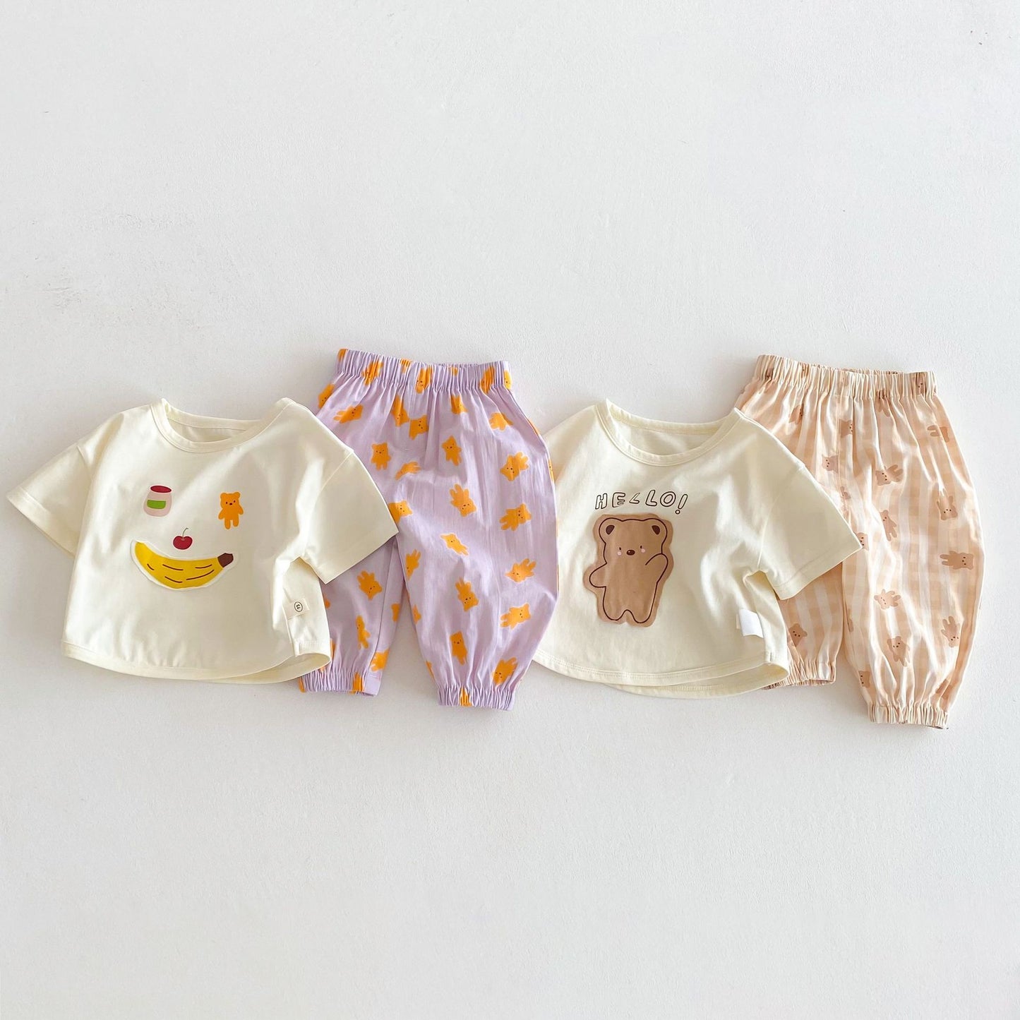 Children's Suit Bear T-shirt Patch Cartoon Casual Pants Two-piece Set