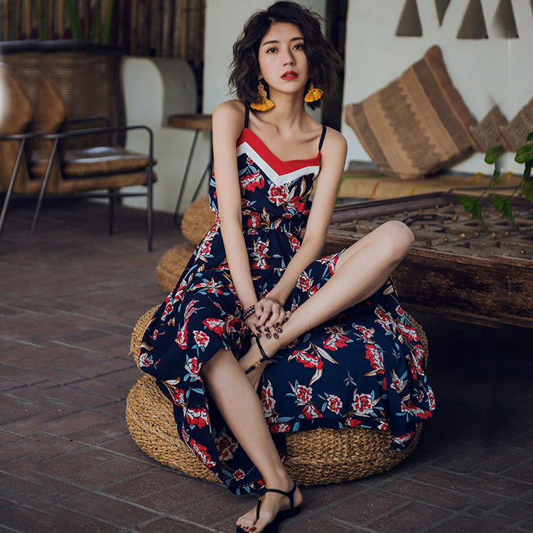 Slim Thai Style Seaside Suspender Dress
