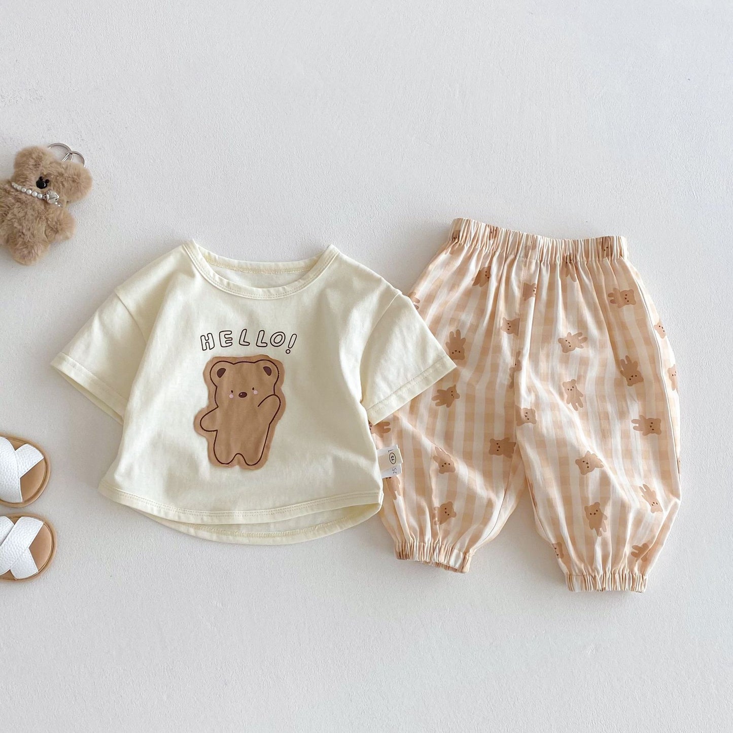 Children's Suit Bear T-shirt Patch Cartoon Casual Pants Two-piece Set