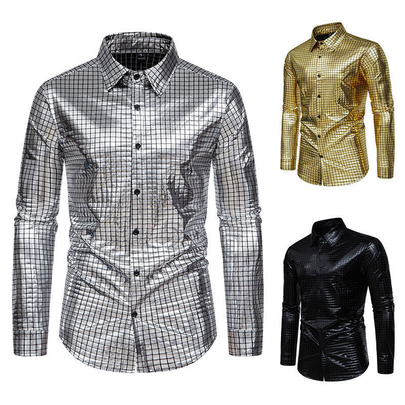 Plaid Bronzing Printed Stage Costume European Size Men's Long-sleeved Shirt