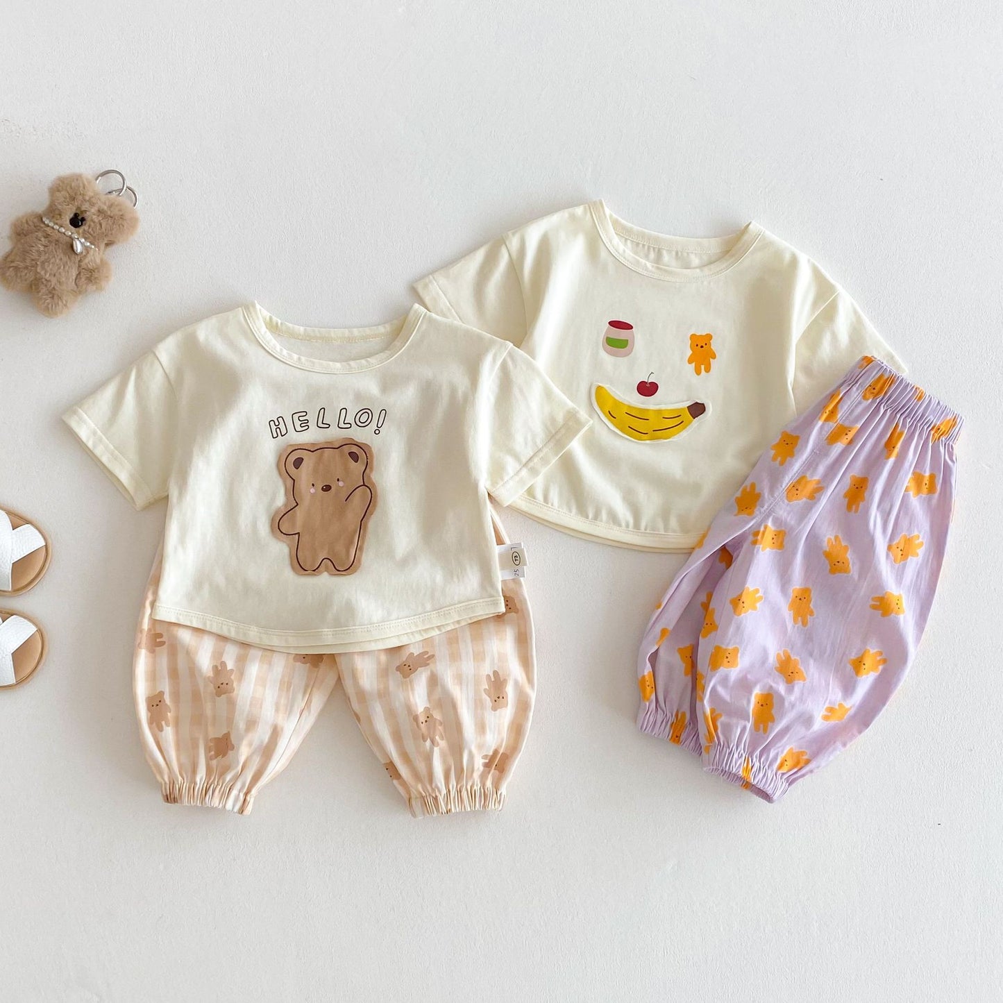 Children's Suit Bear T-shirt Patch Cartoon Casual Pants Two-piece Set