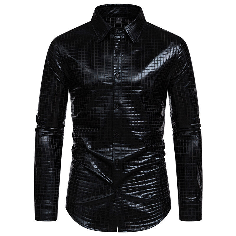 Plaid Bronzing Printed Stage Costume European Size Men's Long-sleeved Shirt