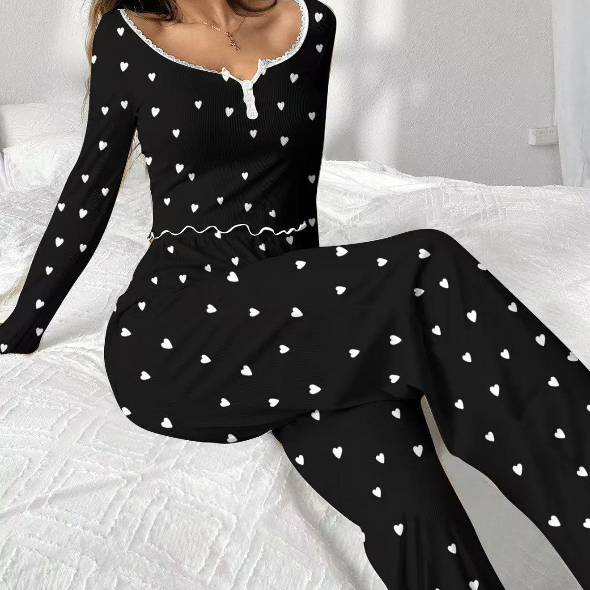 Printed Black White Heart Women's Home Clothes