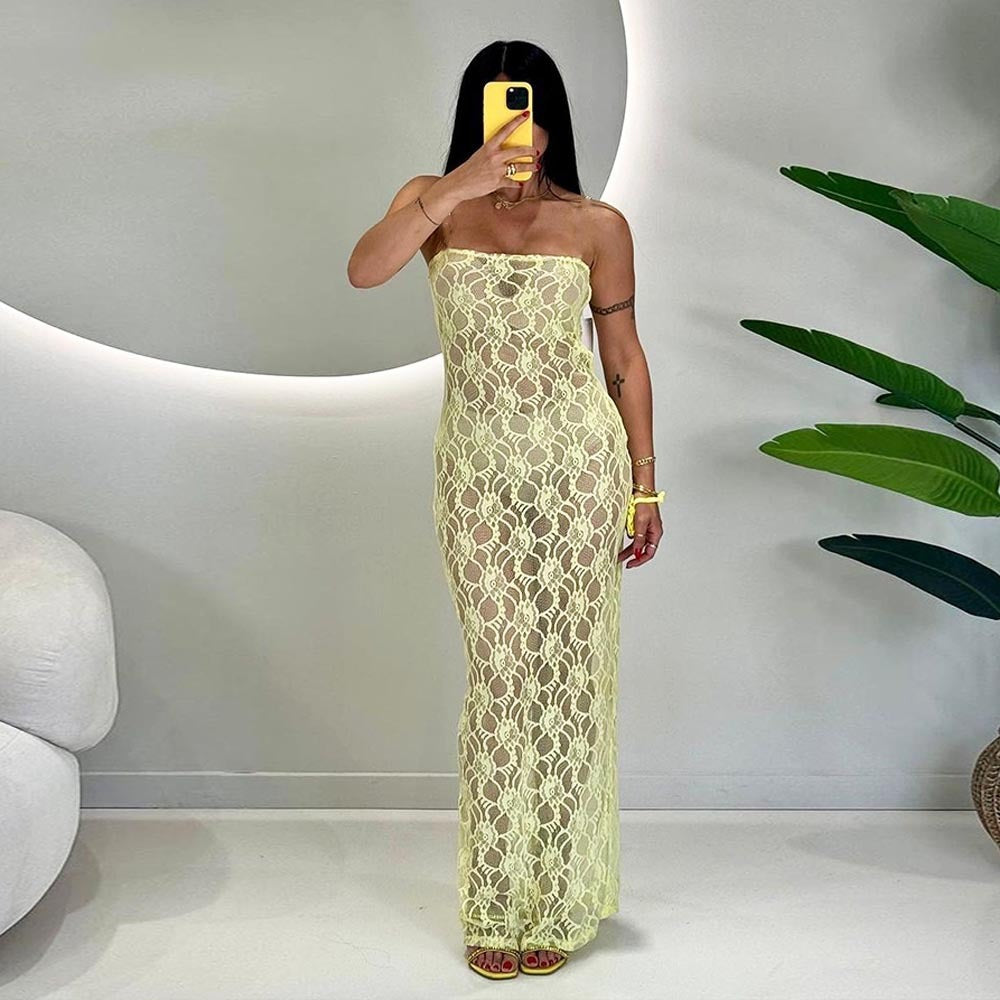 Sexy Lace See-through Tube Top Dress