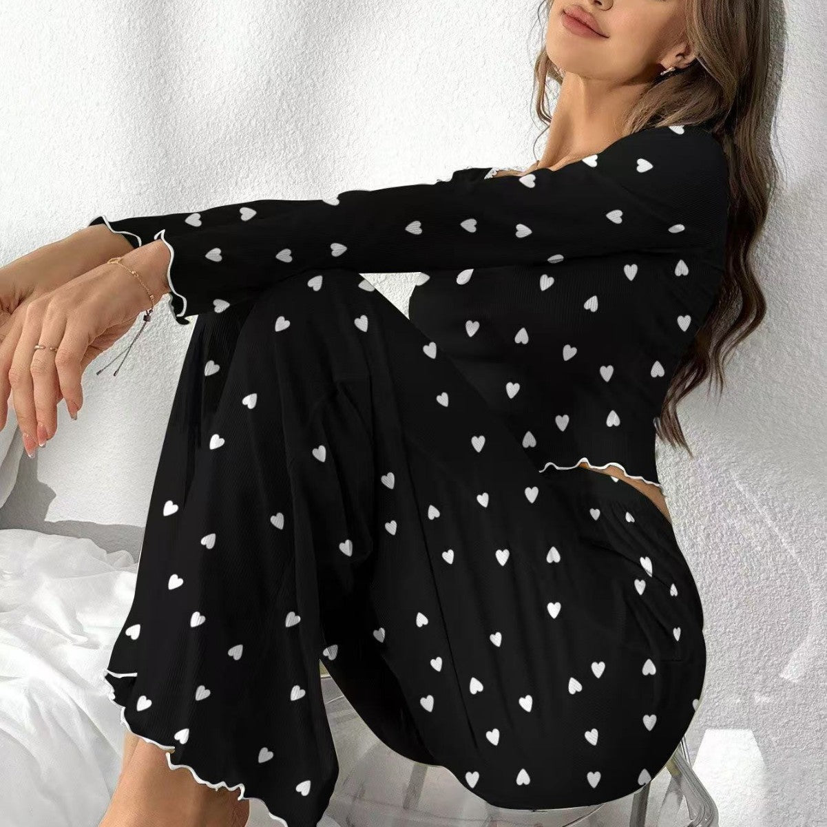 Printed Black White Heart Women's Home Clothes