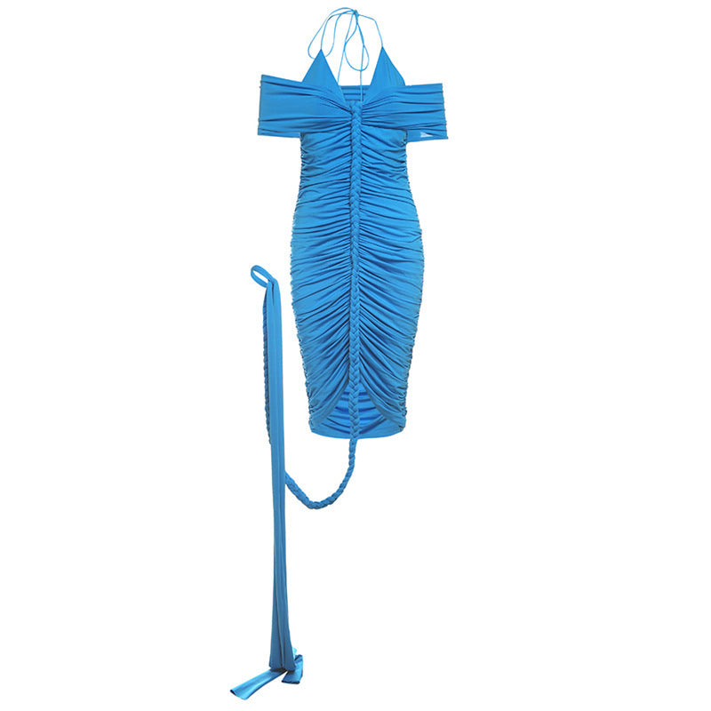 Solid Color Sexy French Style V-neck Hip Dress