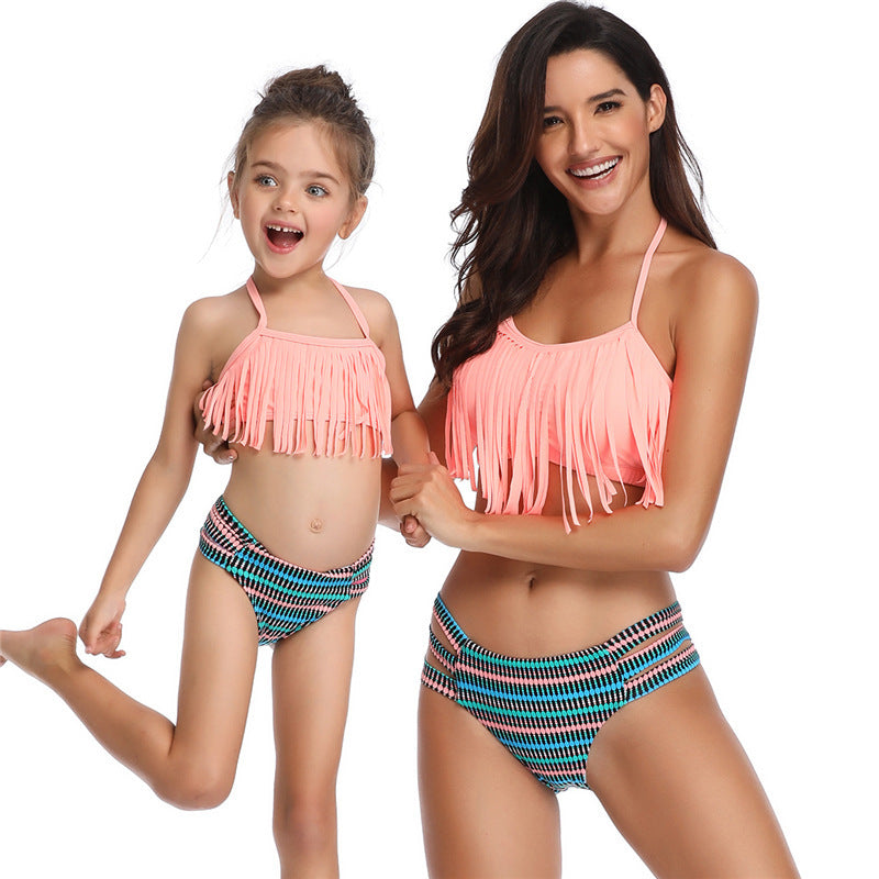 Parent-child Swimsuit Tassel Split Bikini