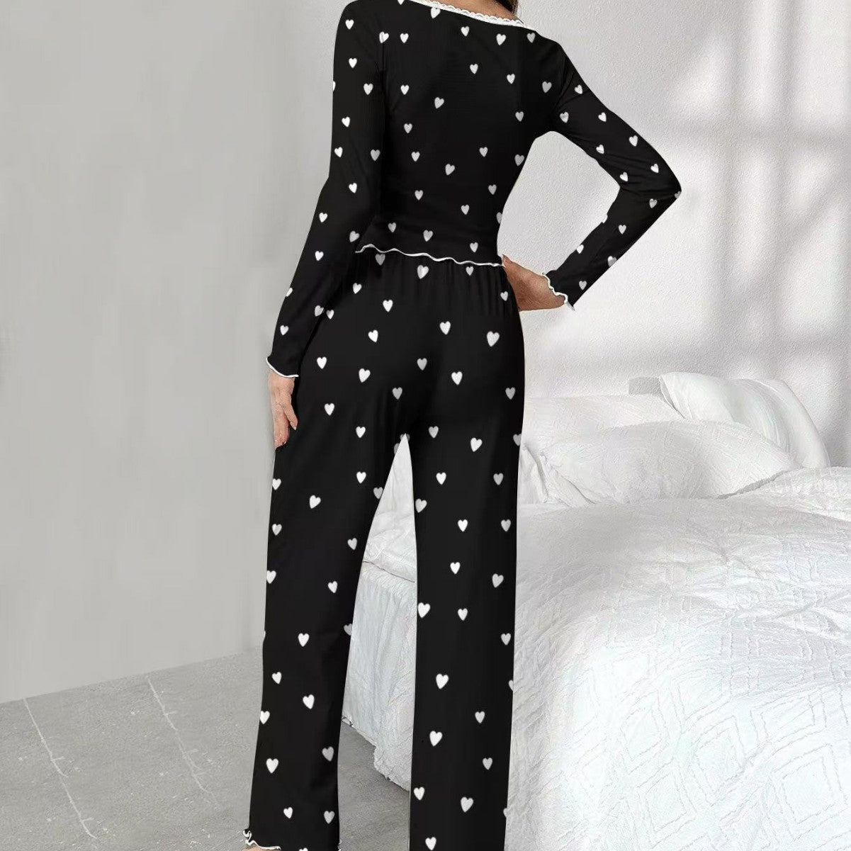 Printed Black White Heart Women's Home Clothes