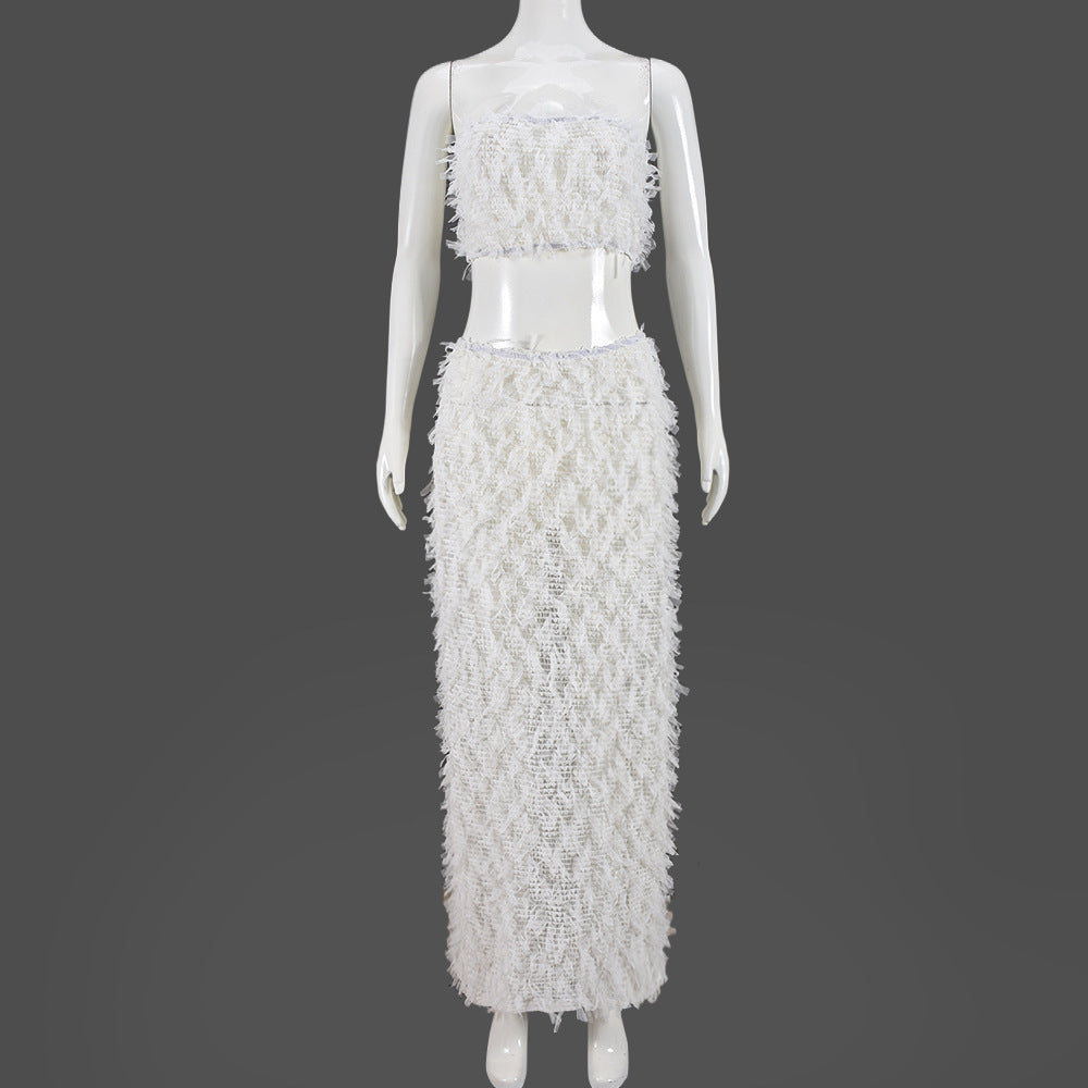 Women's Chest-wrapped Backless Navel Mesh European And American See-through Dress Skirt Suit