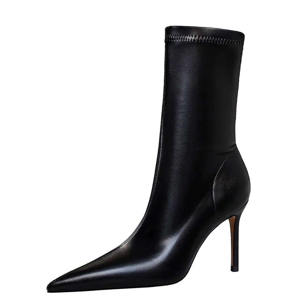 Sexy High-heeled Shallow Mouth Pointy Toe Plus Size Slim Short Boots
