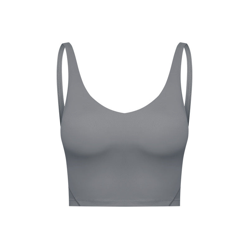 Summer Pure Color Ribbon Chest Pad Nude Feel Back-shaping Running Fitness