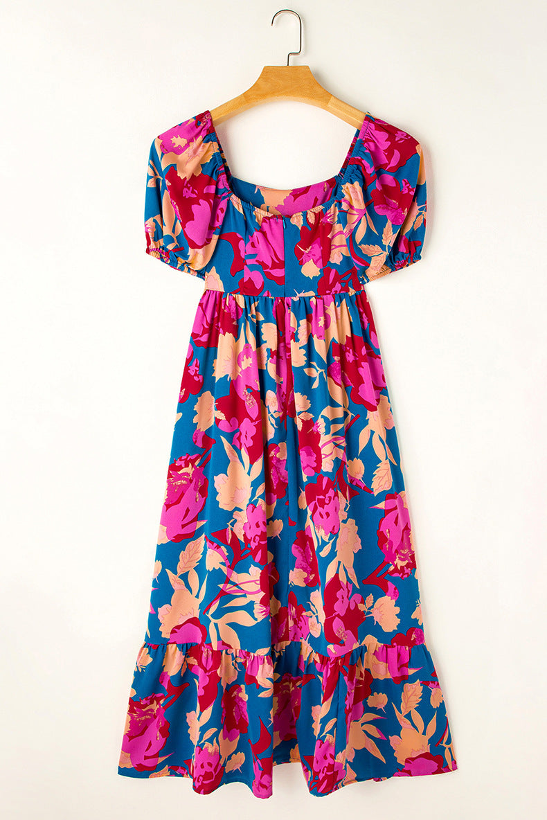 Floral Print Short Sleeve Dress Women