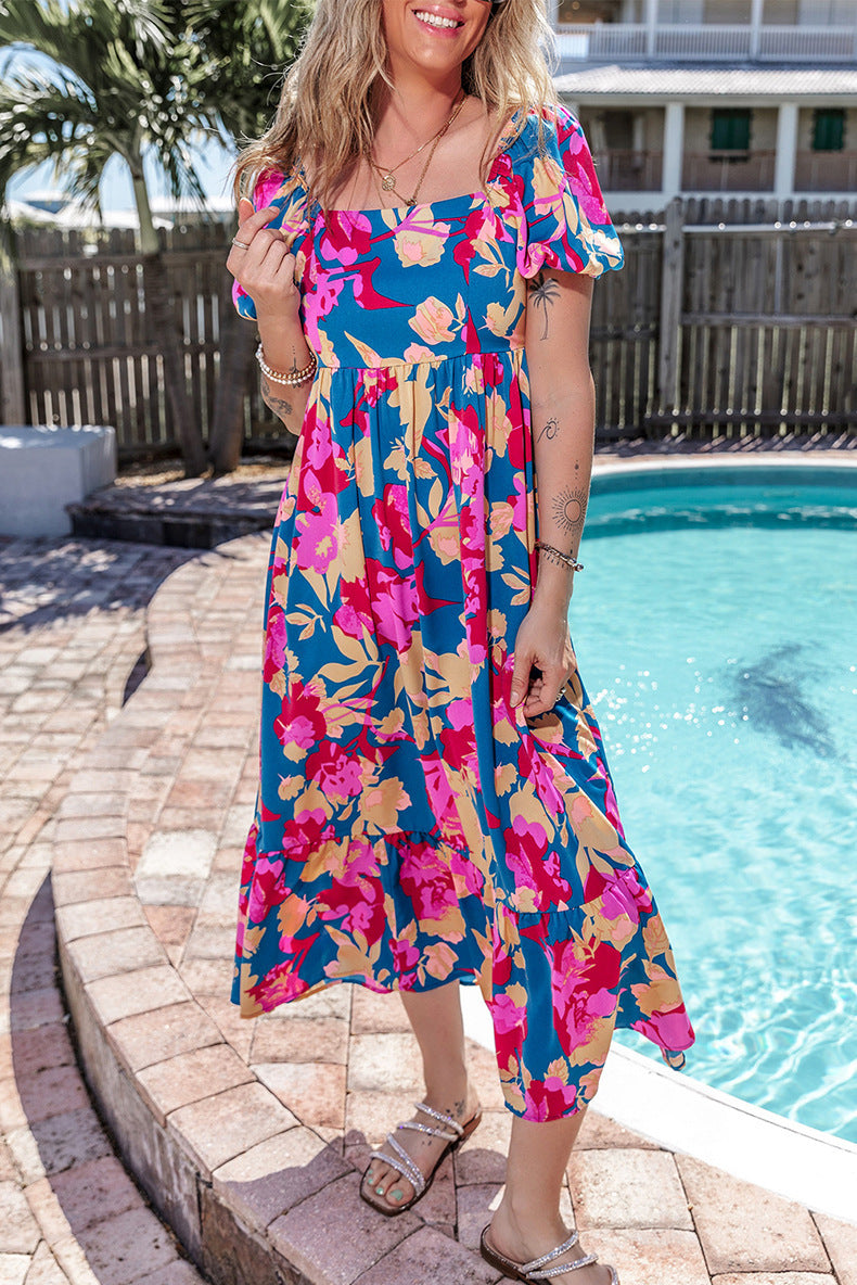 Floral Print Short Sleeve Dress Women