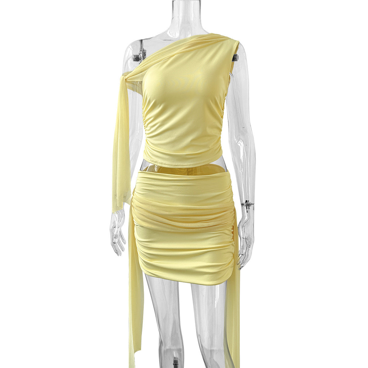 Sexy Pleated Slim Fit Skirt Mesh Stitching Two-piece Suit Pack