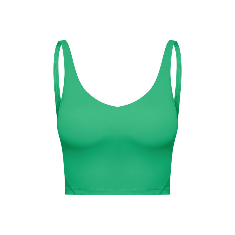 Summer Pure Color Ribbon Chest Pad Nude Feel Back-shaping Running Fitness