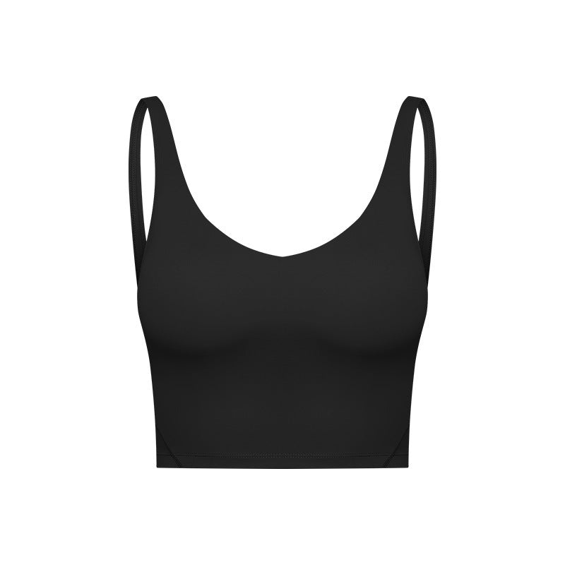 Summer Pure Color Ribbon Chest Pad Nude Feel Back-shaping Running Fitness