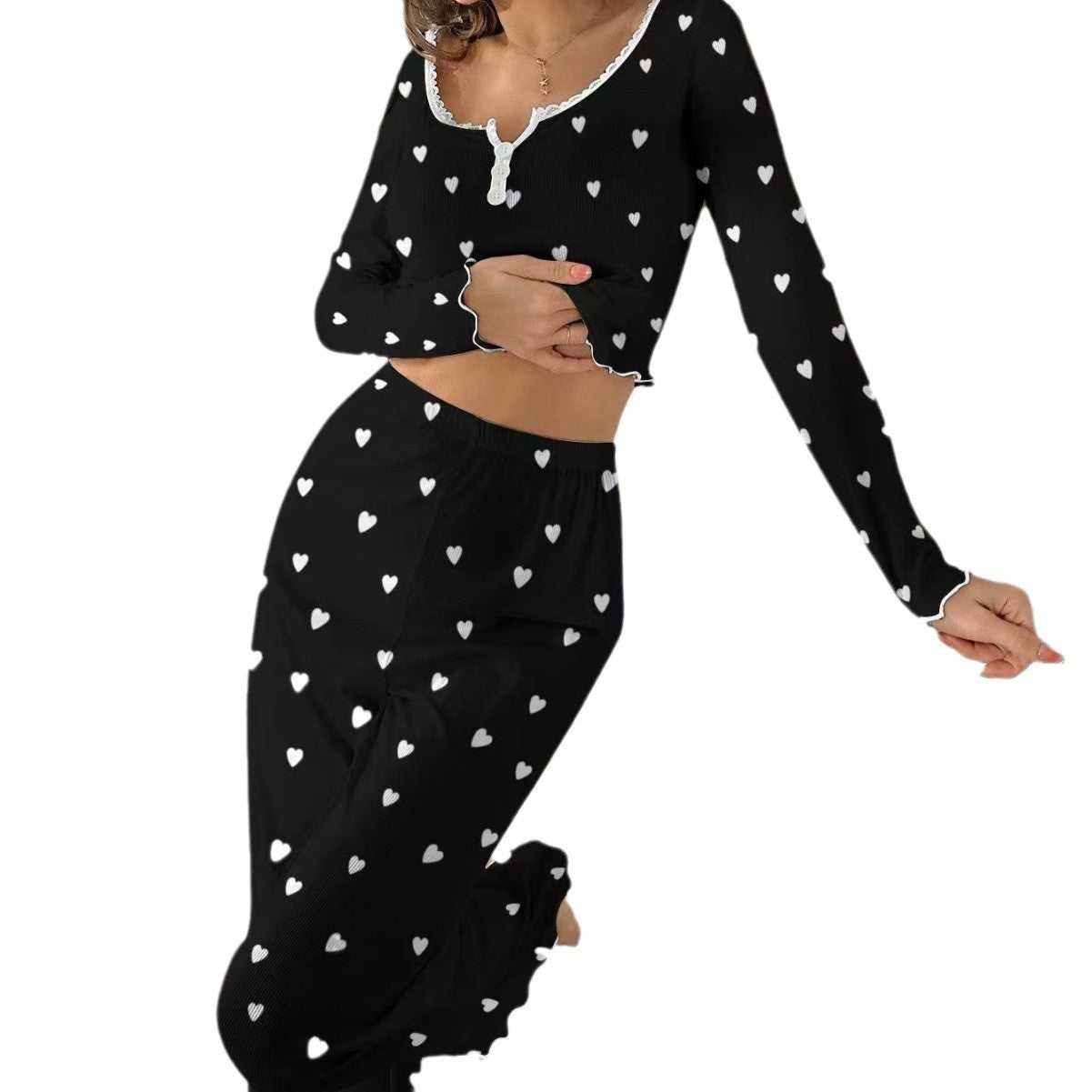 Printed Black White Heart Women's Home Clothes