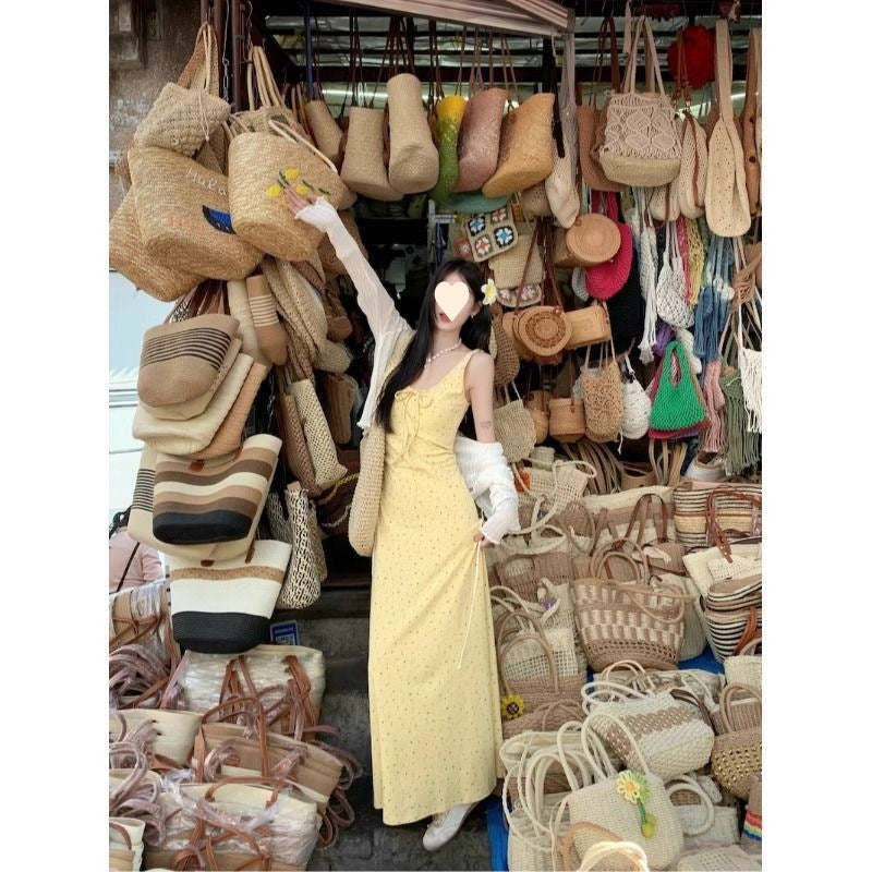 French Sweet Style Waist-slimming Long Dress
