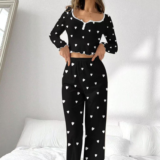 Printed Black White Heart Women's Home Clothes