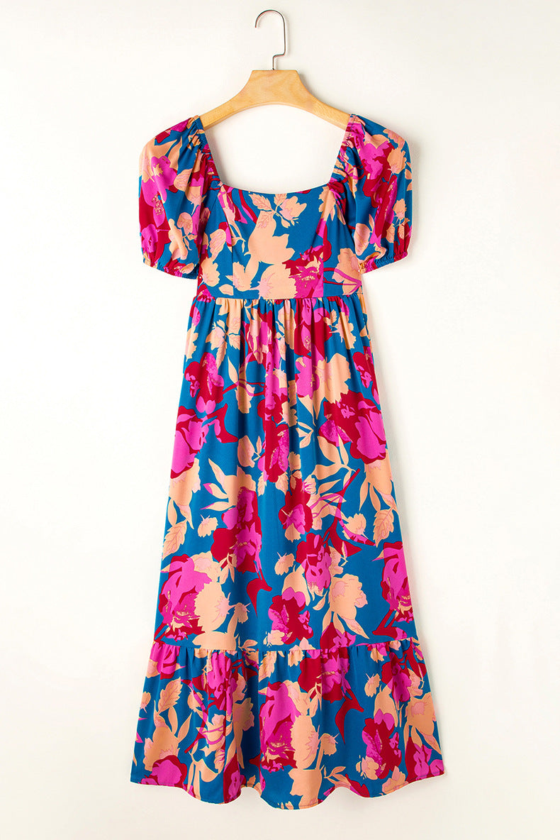 Floral Print Short Sleeve Dress Women