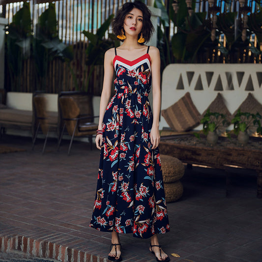 Slim Thai Style Seaside Suspender Dress