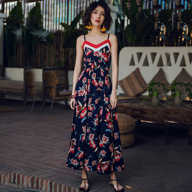 Slim Thai Style Seaside Suspender Dress