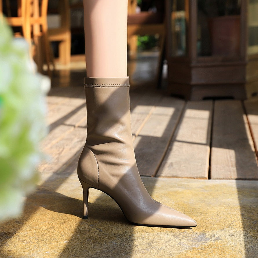 Sexy High-heeled Shallow Mouth Pointy Toe Plus Size Slim Short Boots